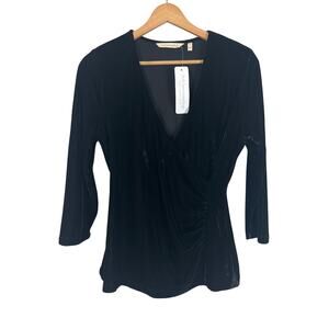 NWT SOFT SURROUNDINGS Women's S Black Velvet Alyssa Knit‎ Surplice V-Neck Top